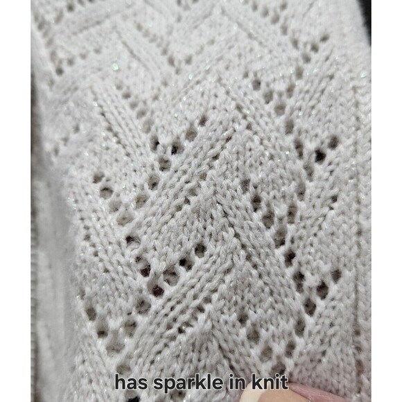 Susan Graver Cream Shimmer Open Front Knit Cardigan Sweater Women's Size XSmall - Picture 5 of 6